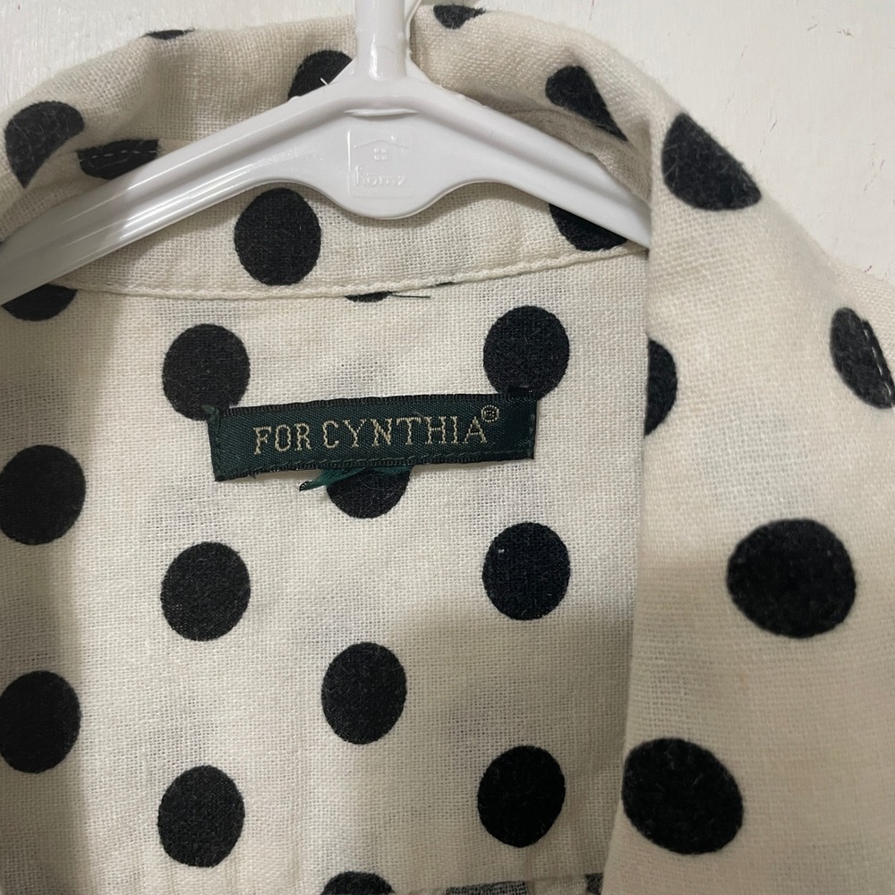 For‎ Cynthia Womens Polka Dot Button Down Shirt Jacket White Black Longline - Picture 2 of 4
